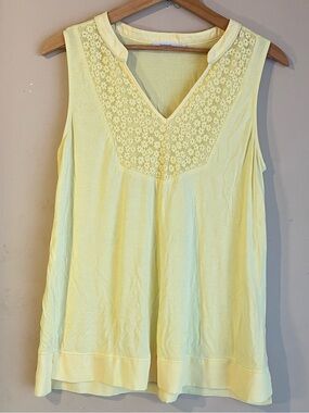 Ricki's Pale Yellow Tank Top Floral Crochet Lace Yoke Size L